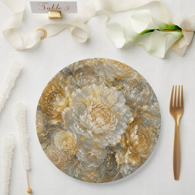 Prato De Papel Jardim de Marfim Dourado (Casamento)