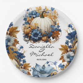 Prato De Papel Jardim de Queda Elegante de Pumpkin Branco