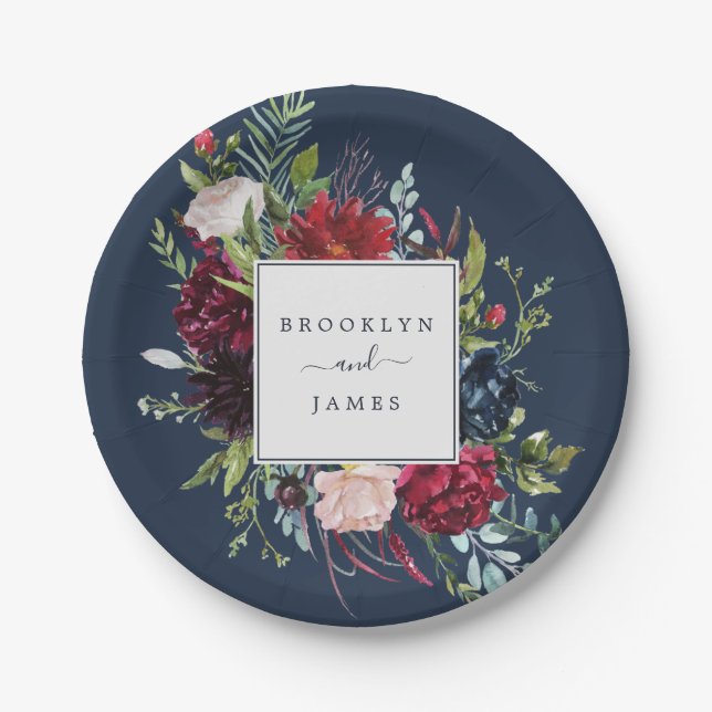 Prato De Papel Jardim do outono | Casamento Marinho Azul (Frente)