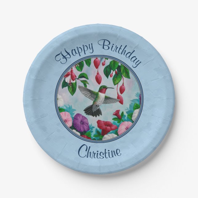 Prato De Papel Jardim Flor e Aves Humanas Azuis (Frente)