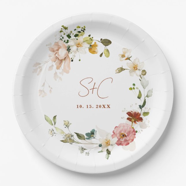 Prato De Papel Jardim Floral de Flores Silvestres Chic Boho Rústi (Frente)