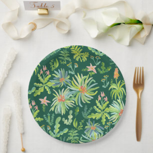Prato De Papel Jardim na Selva Aquarela Botânica Floral