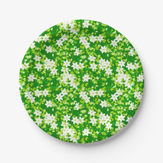 Prato De Papel Jasmim branco entre folhas verdes (Frente)