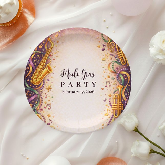 Prato De Papel Jazz Music Mardi Gras Masquerade (Criador carregado)