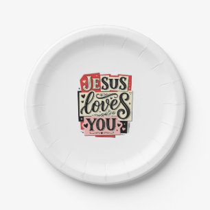 Prato De Papel Jesus Ama Você Gravação Vintage Tipografia Cristã