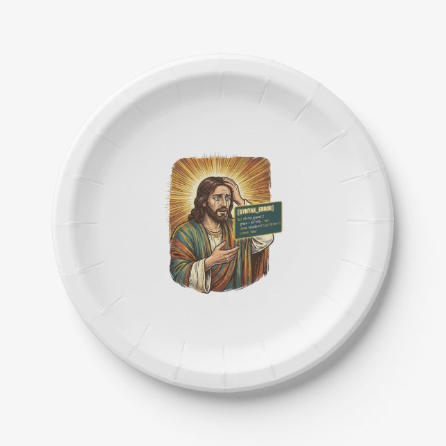 Prato De Papel Jesus chorando Erro de sintaxe Programador Codific (Frente)
