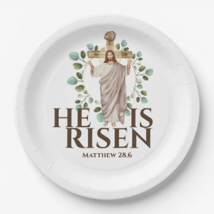 Prato De Papel Jesus, cruz de madeira. Ele é feriado de Páscoa Ri