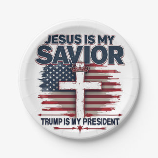 Prato De Papel Jesus é o meu salvador Trump é meu presidente engr