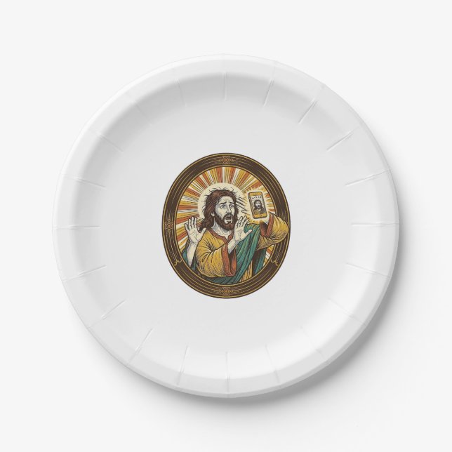 Prato De Papel Jesus Selfie Acidental com Câmera Frontal e Papada (Frente)