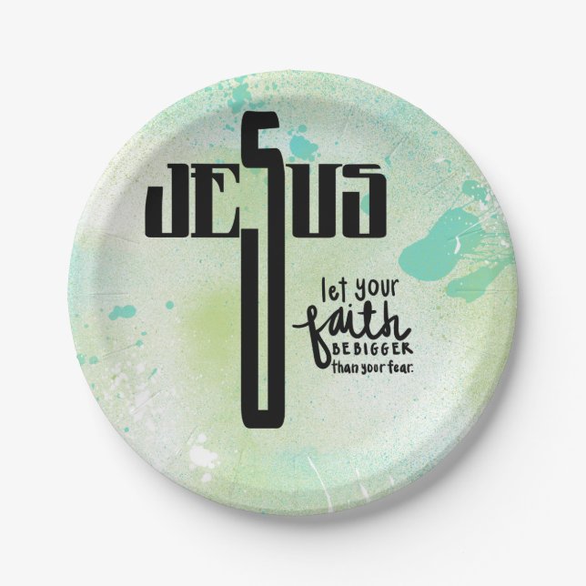 Prato De Papel Jesus Word Art (Frente)