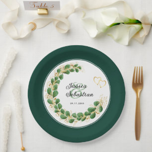 Prato De Papel Jewel Tone Emerald Green e Dourado Casamento Eucal