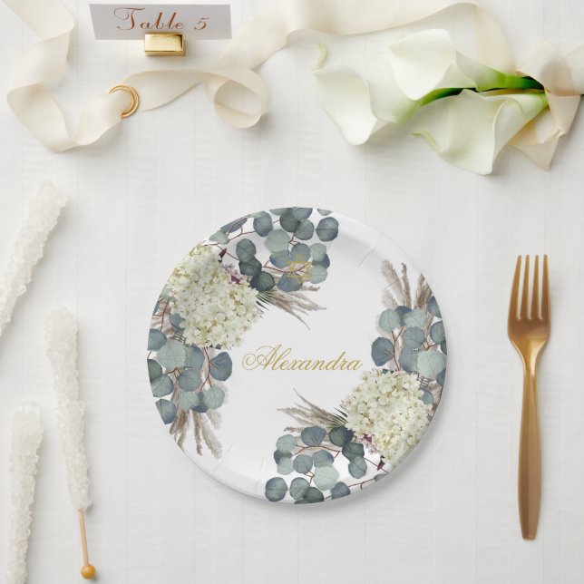 Prato De Papel JewGirl Baby Naming Floral Dourado (Casamento)