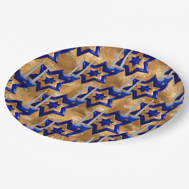 Prato De Papel Jewish-Candlesticks-and-Stars Dourado 3 (Inclinado)