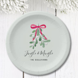 Prato De Papel Jingle And MIngle Mistletoe Green Christmas