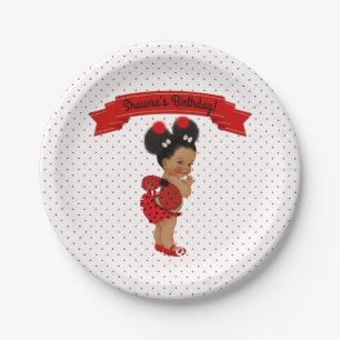 Prato De Papel Joaninha Africana Americana Menina Bebê Pontos Ver