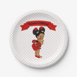 Prato De Papel Joaninha Africana Americana Menina Bebê Pontos Ver