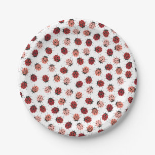 Prato De Papel Joaninhas modernos no vermelho e no rosa