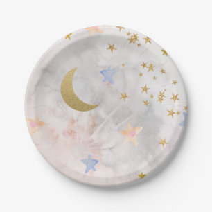 Prato De Papel Joga Pequenas Estrelas Sobre As Placas De Lua