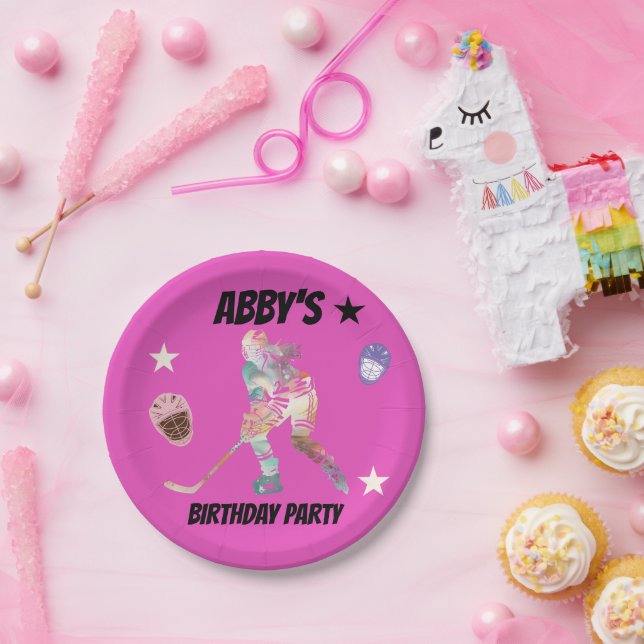 Prato De Papel Jogador Colorido de Hóquei (Festa)