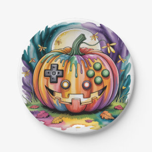 Prato De Papel Jogador Colorido Pumpkin Halloween Bash