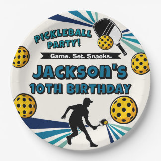 Prato De Papel Jogador de Festa de aniversário de Pickleball Retr