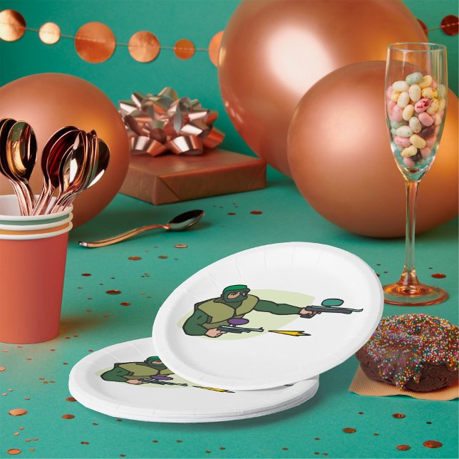 Prato De Papel Jogador de Paintball com Esportes de Ação com Marc (Criador carregado)