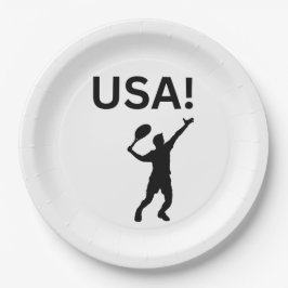 Prato De Papel Jogador de tênis dos EUA usando ponto como bola