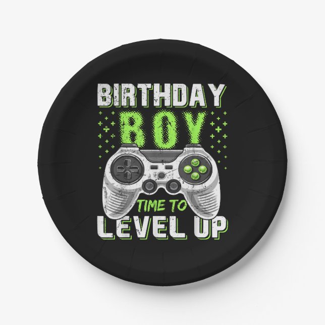 Prato De Papel Jogo de Vídeo do Birthday Boy Level Up (Frente)