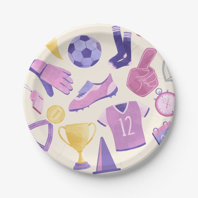 Prato De Papel Jogo roxo rosa futebol (Frente)