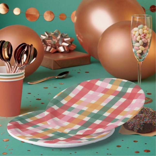 Prato De Papel Jolly Multicolor Gingham (Múltiplo)