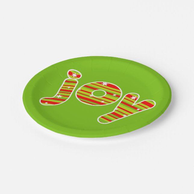 Prato De Papel JOY at Christmas, Red & Green Stripes (Inclinado)