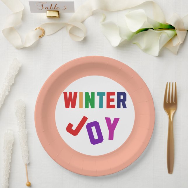 Prato De Papel Joy de inverno - Letras Coloridas Cozinhas (Casamento)