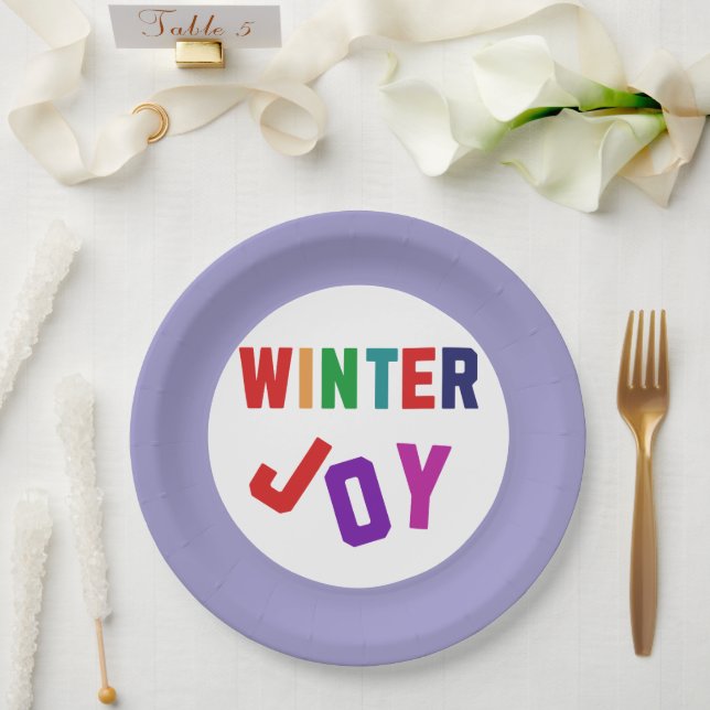 Prato De Papel Joy de inverno - Letras Coloridas Cozinhas (Casamento)