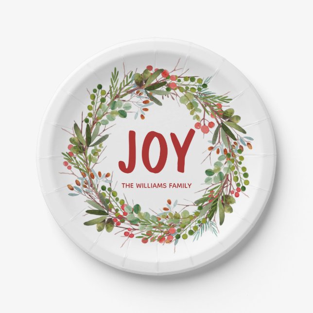 Prato De Papel Joy-Elegant Wreath Personalizado (Frente)