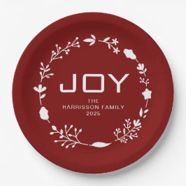 Prato De Papel Joy Floral Christmas Wreath Family Custom Name