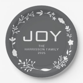 Prato De Papel Joy Floral Christmas Wreath Family Custom Name