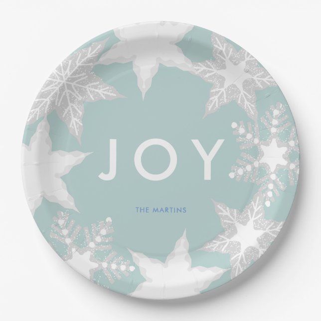 Prato De Papel JOY Fosco Snowflakes Blue (Frente)