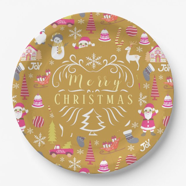 Prato De Papel Joy Natal Dourado (Frente)