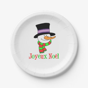 Prato De Papel Joyeux Noel Francês Cartoon Snowman Natal