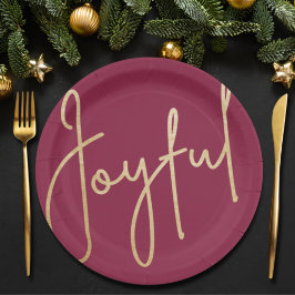 Prato De Papel JOYFUL Dourado Faux Foil Cranberry Natal