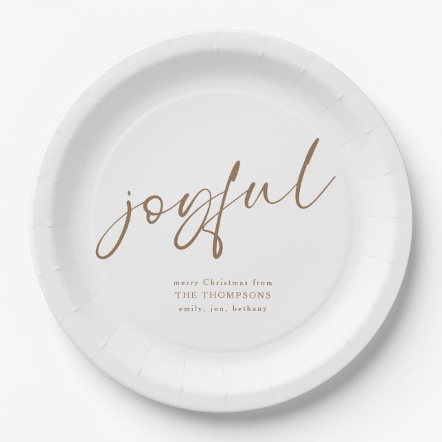 Prato De Papel Joyful Dourado Script Name Merry Christmas White (Frente)