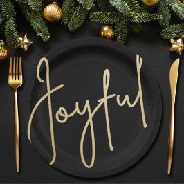Prato De Papel JOYFUL Gold Faux Foil Black Holiday