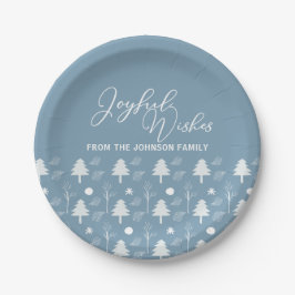 Prato De Papel Joyful Wish Slate Blue Tres Festa de Natal