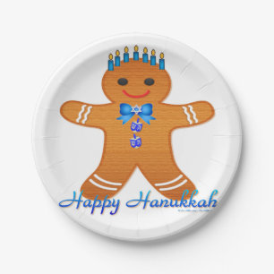 Prato De Papel Judaica Hanukkah Gingerbread Man Menorah