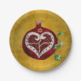 Prato De Papel Judaica Pomegranate Heart Hanukkah Rosh Hashanah