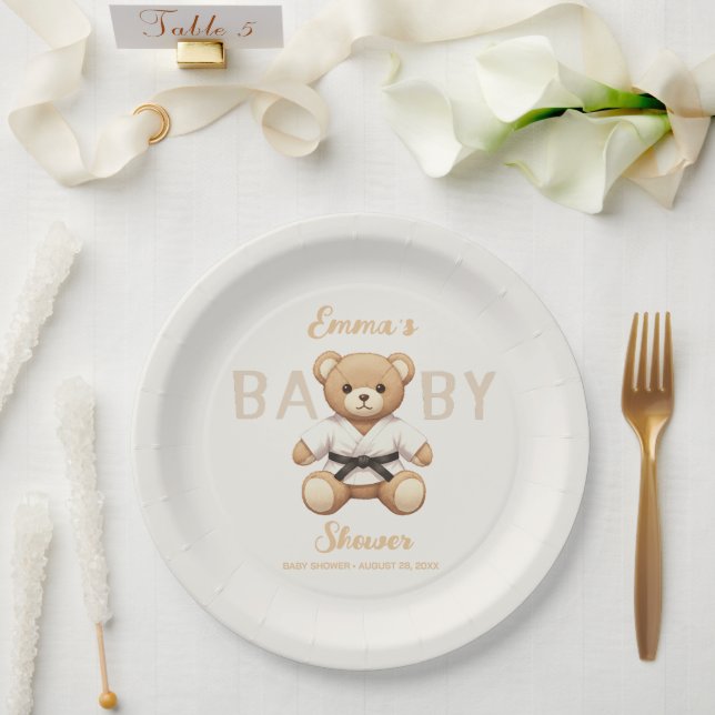 Prato De Papel Judo Black Belt Bear Baby Shower Collection (Casamento)