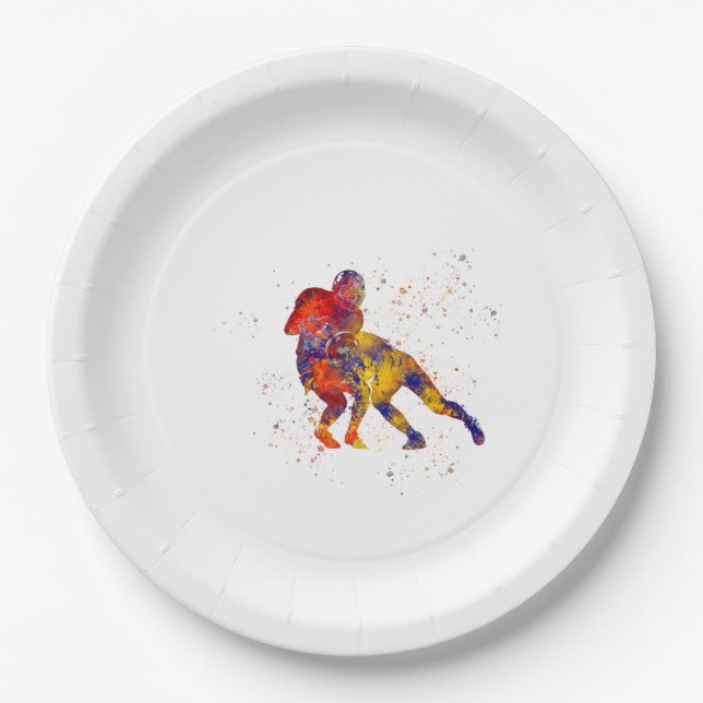 Prato De Papel Jugador de futbol americano en acuarela (Frente)