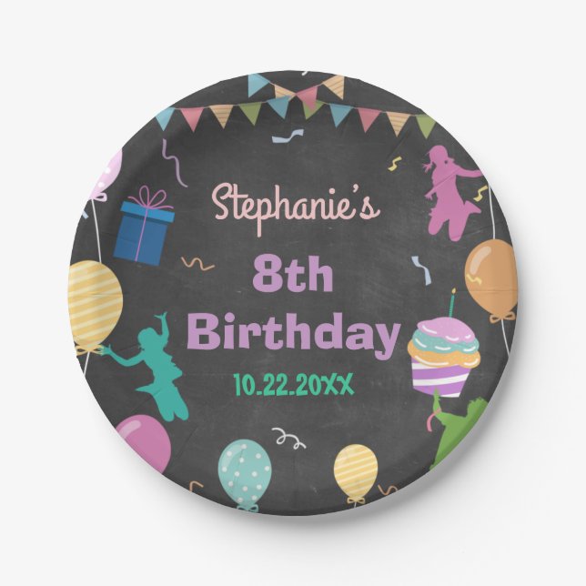 Prato De Papel Jump Birthday Chalkboard Kid Trampoline Party (Frente)