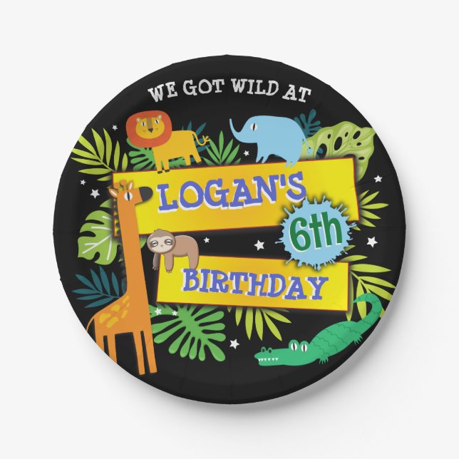 Prato De Papel JUNGLE ANIMAIS SAFARI ZOO - Aniversário (Frente)