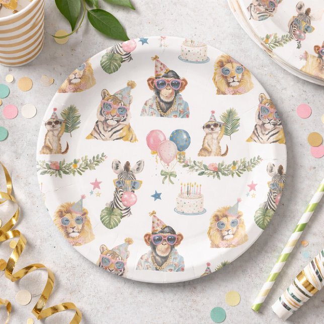 Prato De Papel Jungle Animals Birthday Party Plates (Criador carregado)